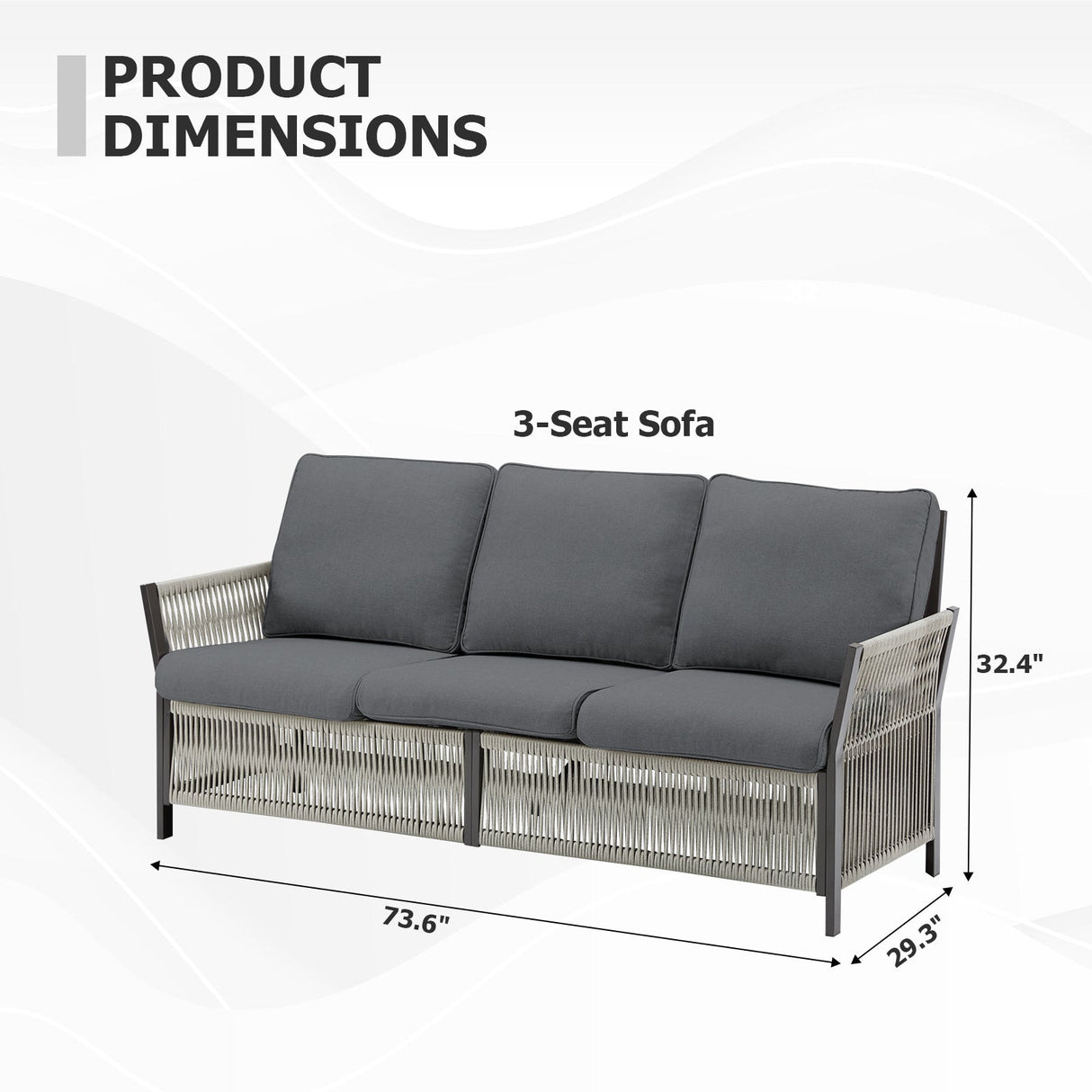 73.6" Outdoor Patio Sofa, 3-Seat Rattan Couch