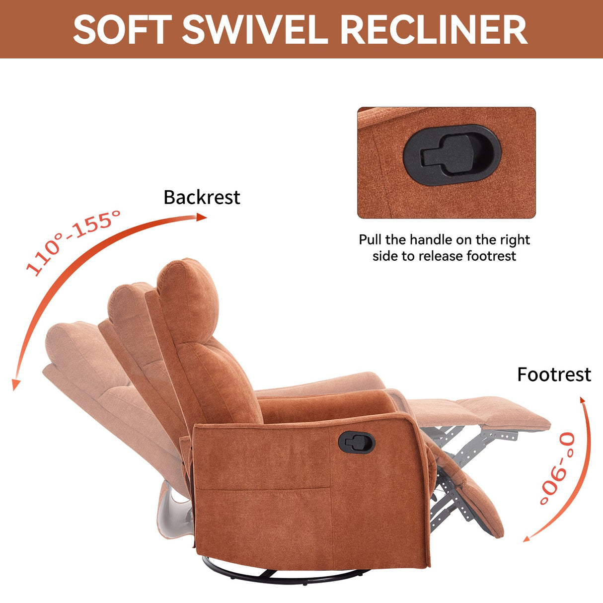 Heat Massage Manual Recliner Chair with Rocker & Swivel