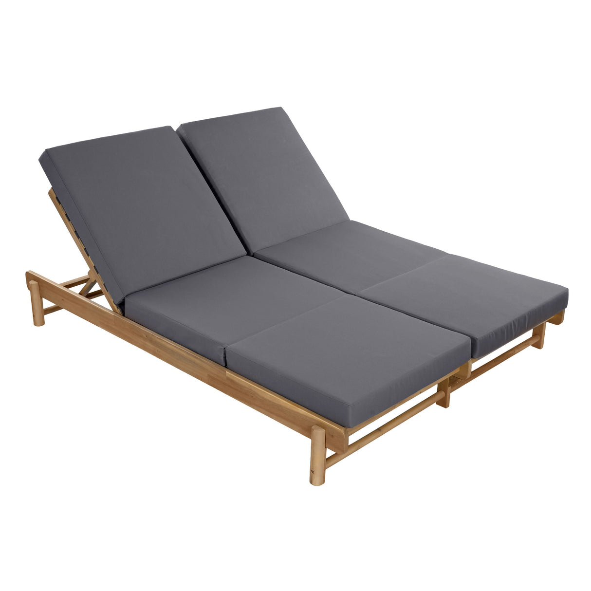 Light Teak Acacia Wood Double Chaise Lounger Set