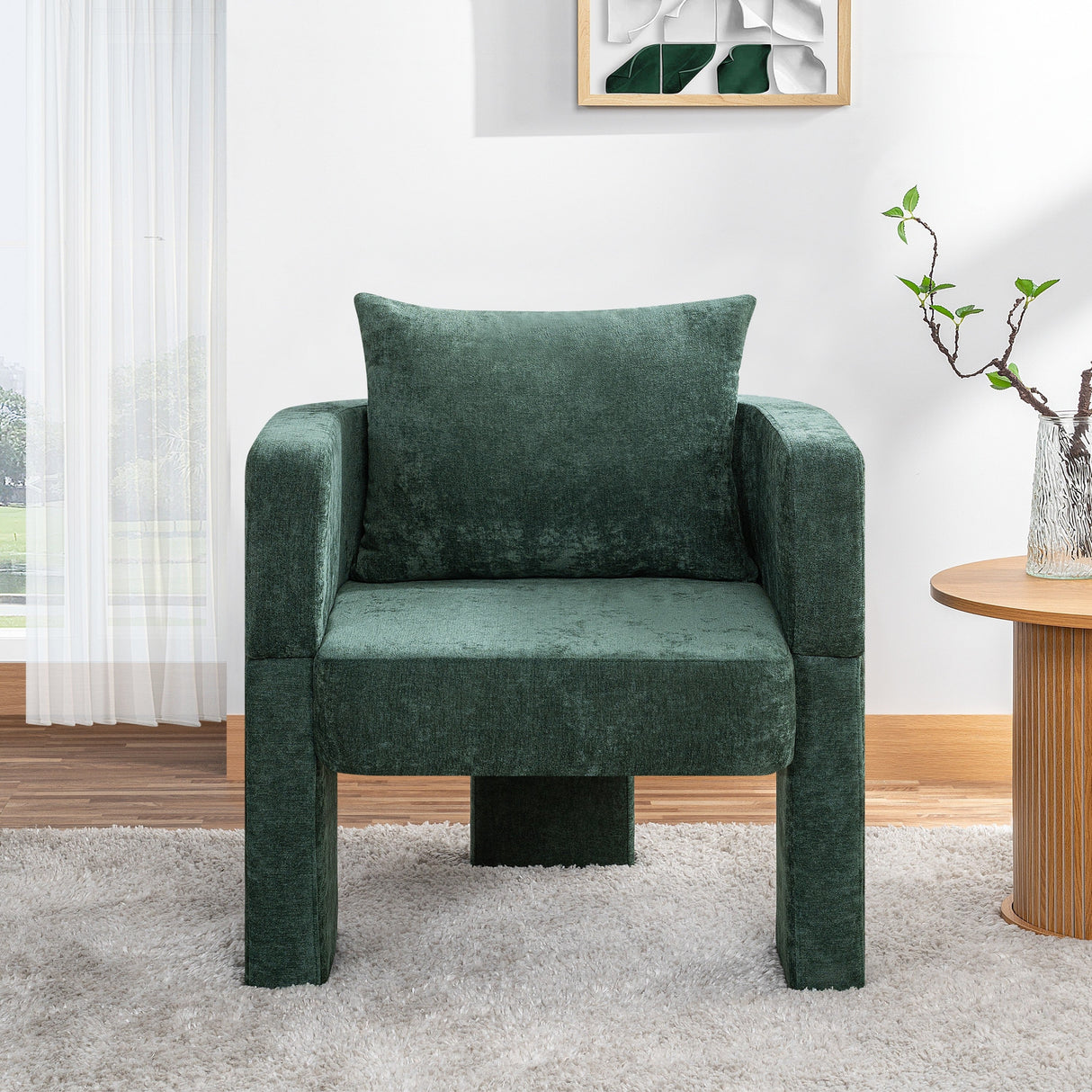 Modern 3-Leg Chenille Accent Chair with Ergonomic Arms & Removable Pillow