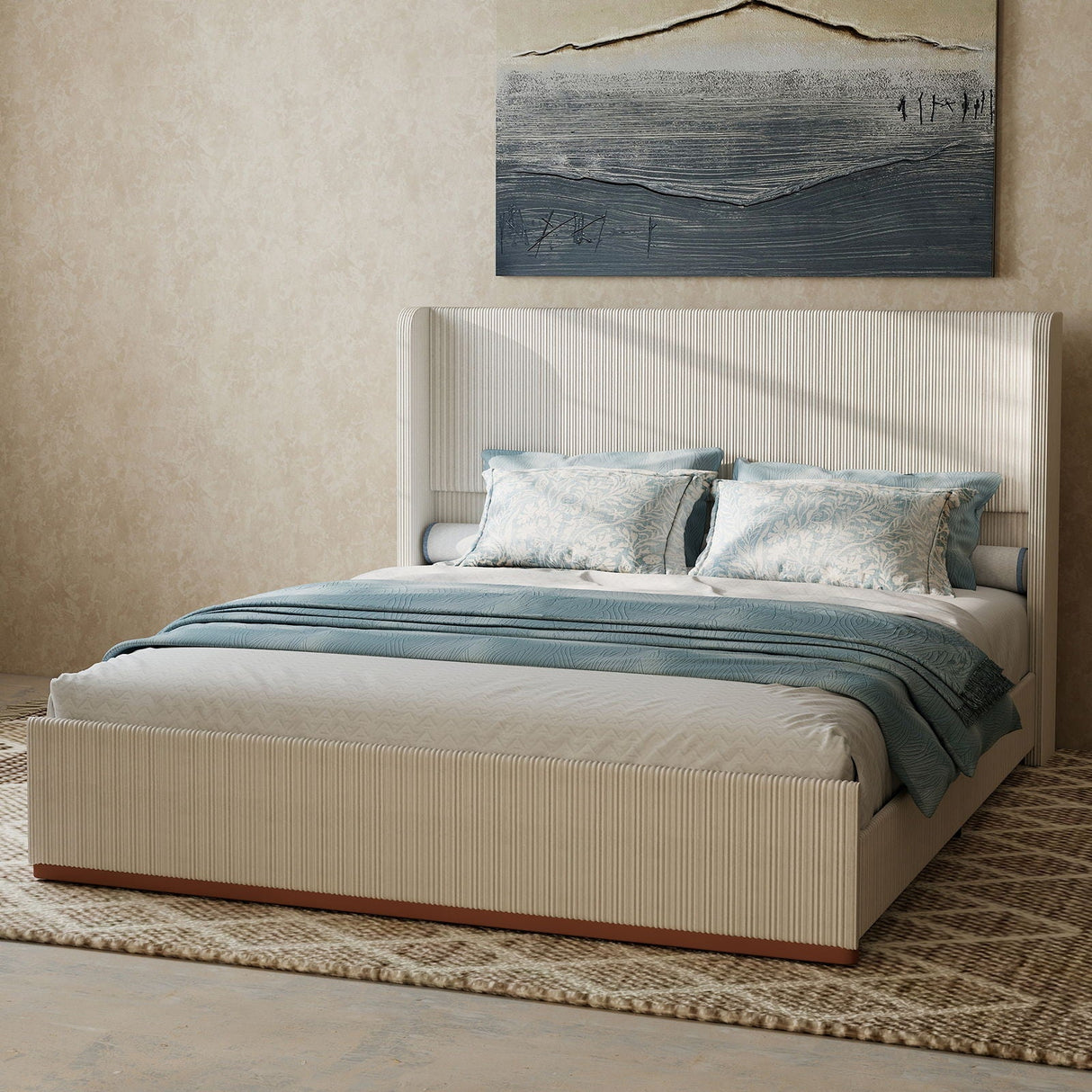 Upholstered Bed Frame With Luxury Wingback Headboard