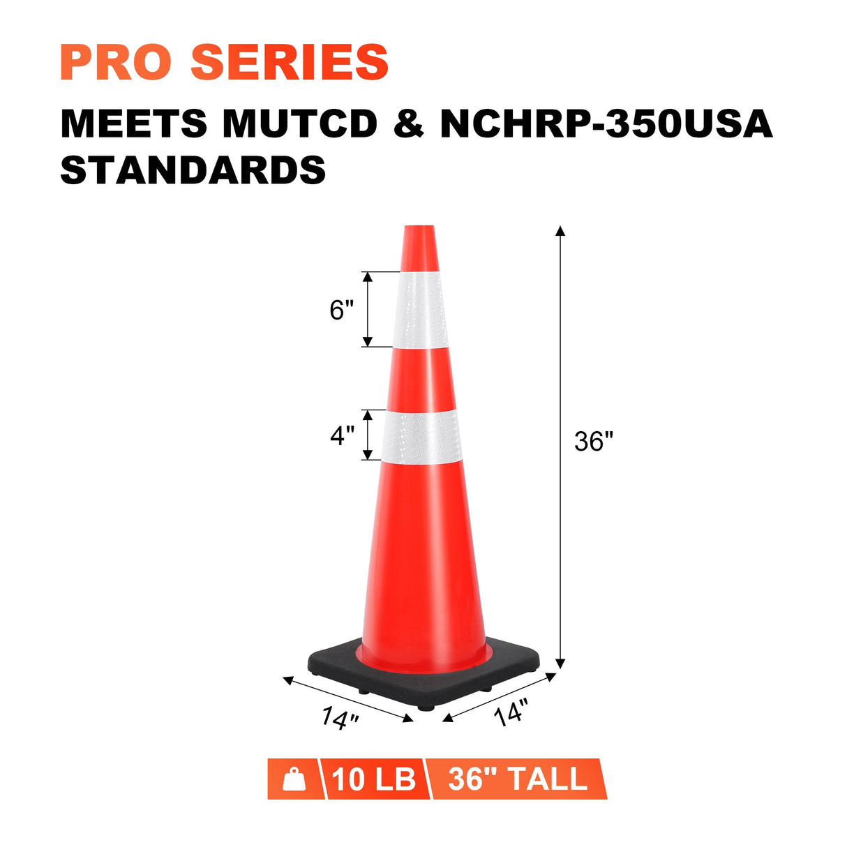 36" Heavy-Duty Traffic Cones with High-Visibility Reflective Collars - 4 Pack
