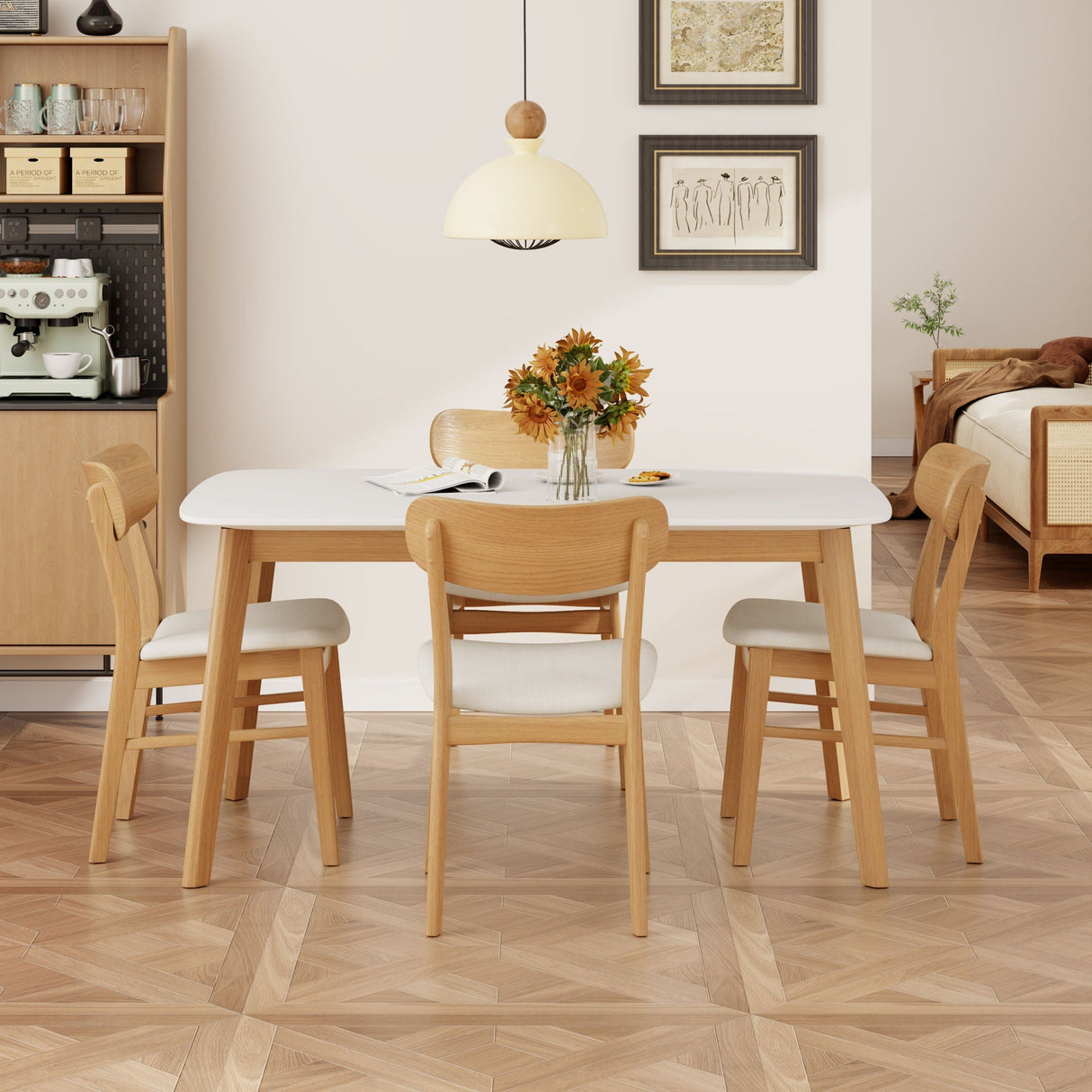 5 Piece Dining Set With Table And Upholstered Chairs