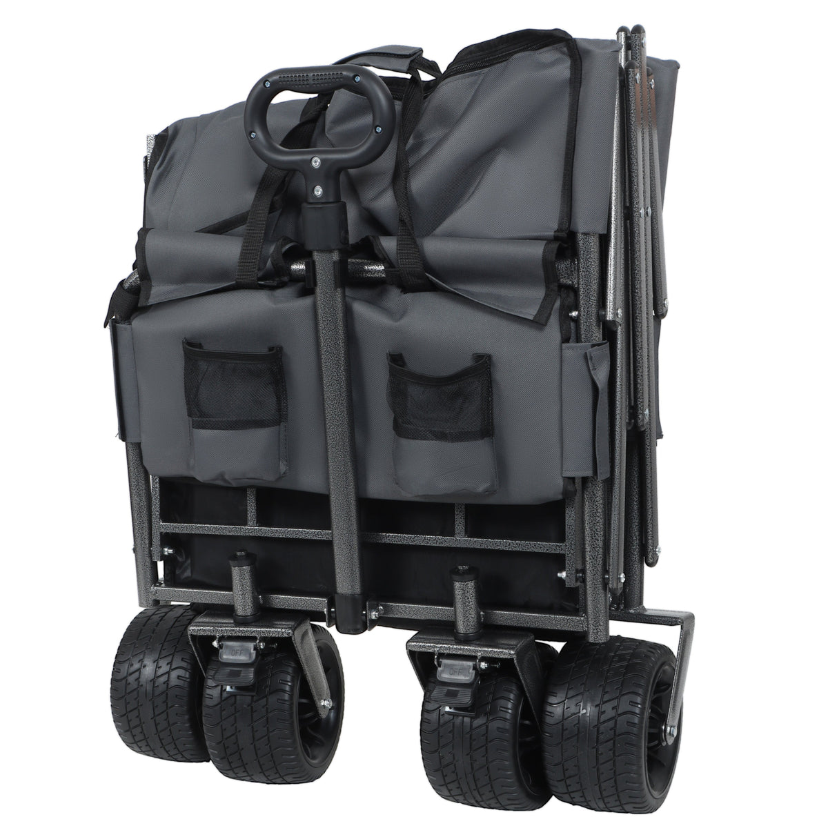 3-in-1 Convertible Folding Wagon Cart with Bench Seat & Storage - Gray