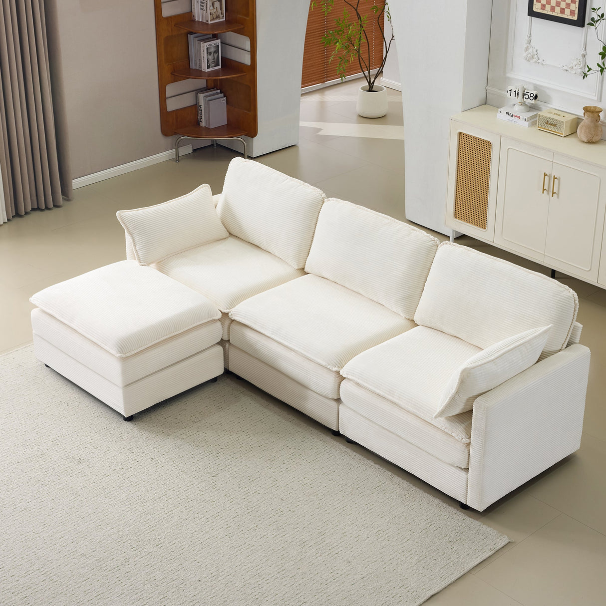 104" Plush Cloud 3 Seater Sofa: Modular Design with Ottoman