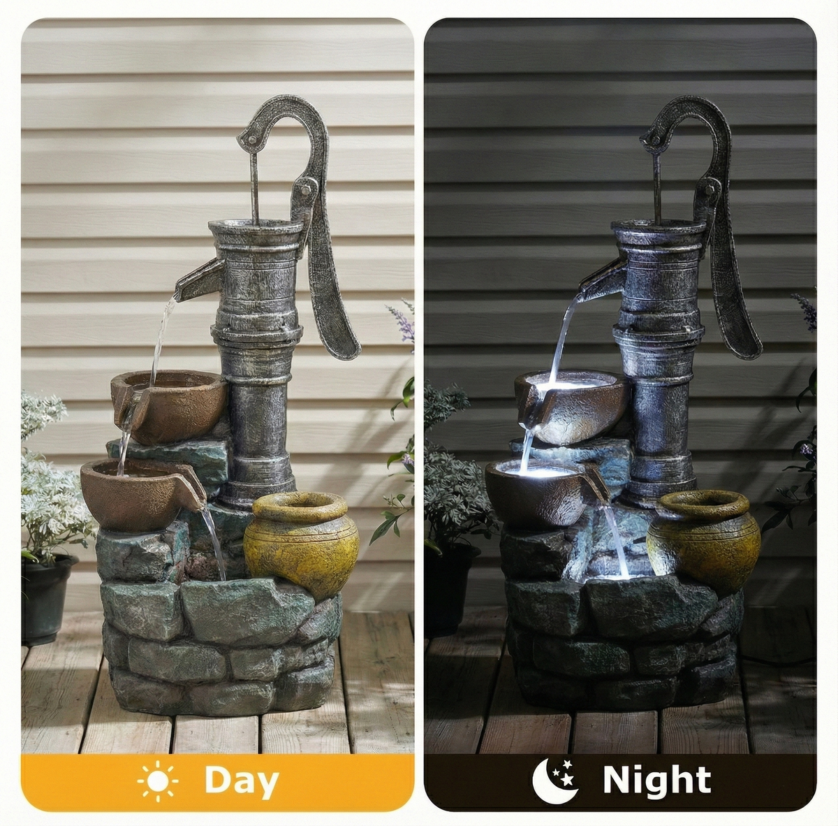 32'' H Large Outdoor Fountain with Vintage Pump - Grey