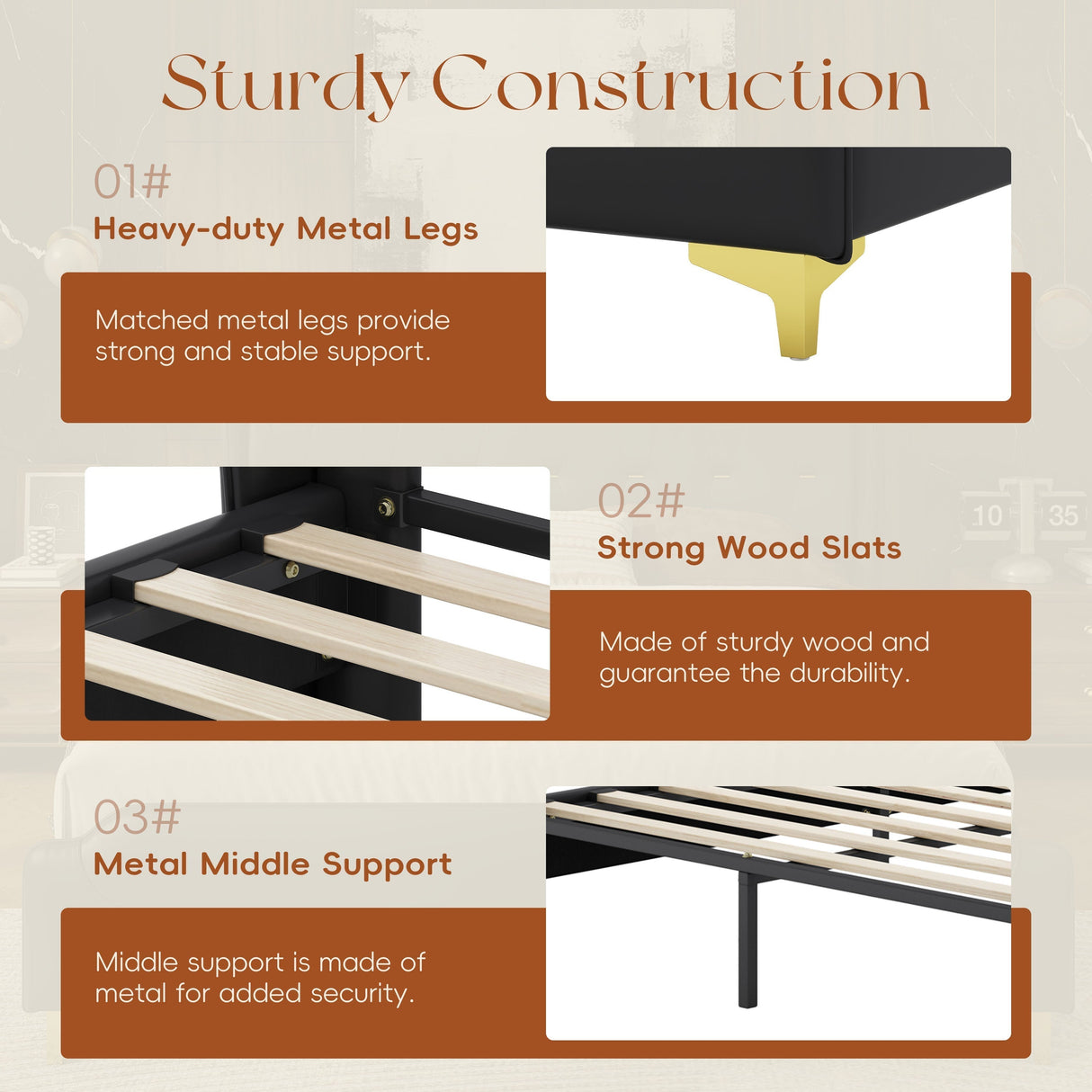 Queen Size Leather Bed Frame with Wingback Headboard & Footboard