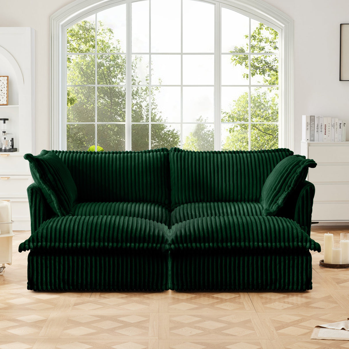 Slipcovered 2 Seater Sofa with 2 Ottomans