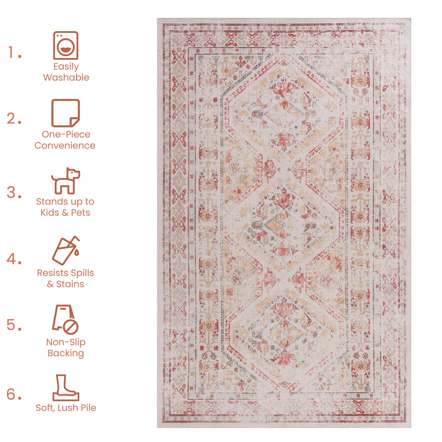 Naar Washable Area Rugs, Low-Pile, Non-Slip, Non-Shedding, Foldable, Kid & Pet Friendly