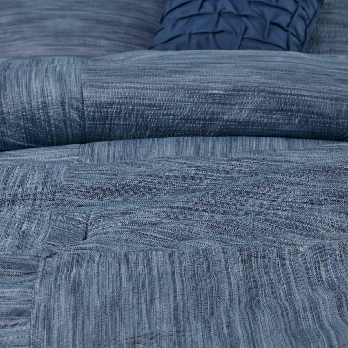 7 Piece Printed Seersucker Comforter Set with Hypoallergenic Fill - Navy