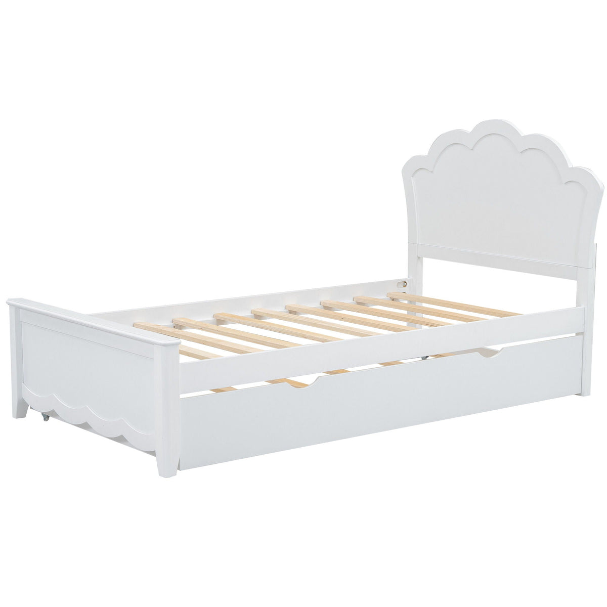 Platform Bed With Headboard and Twin Trundle - White
