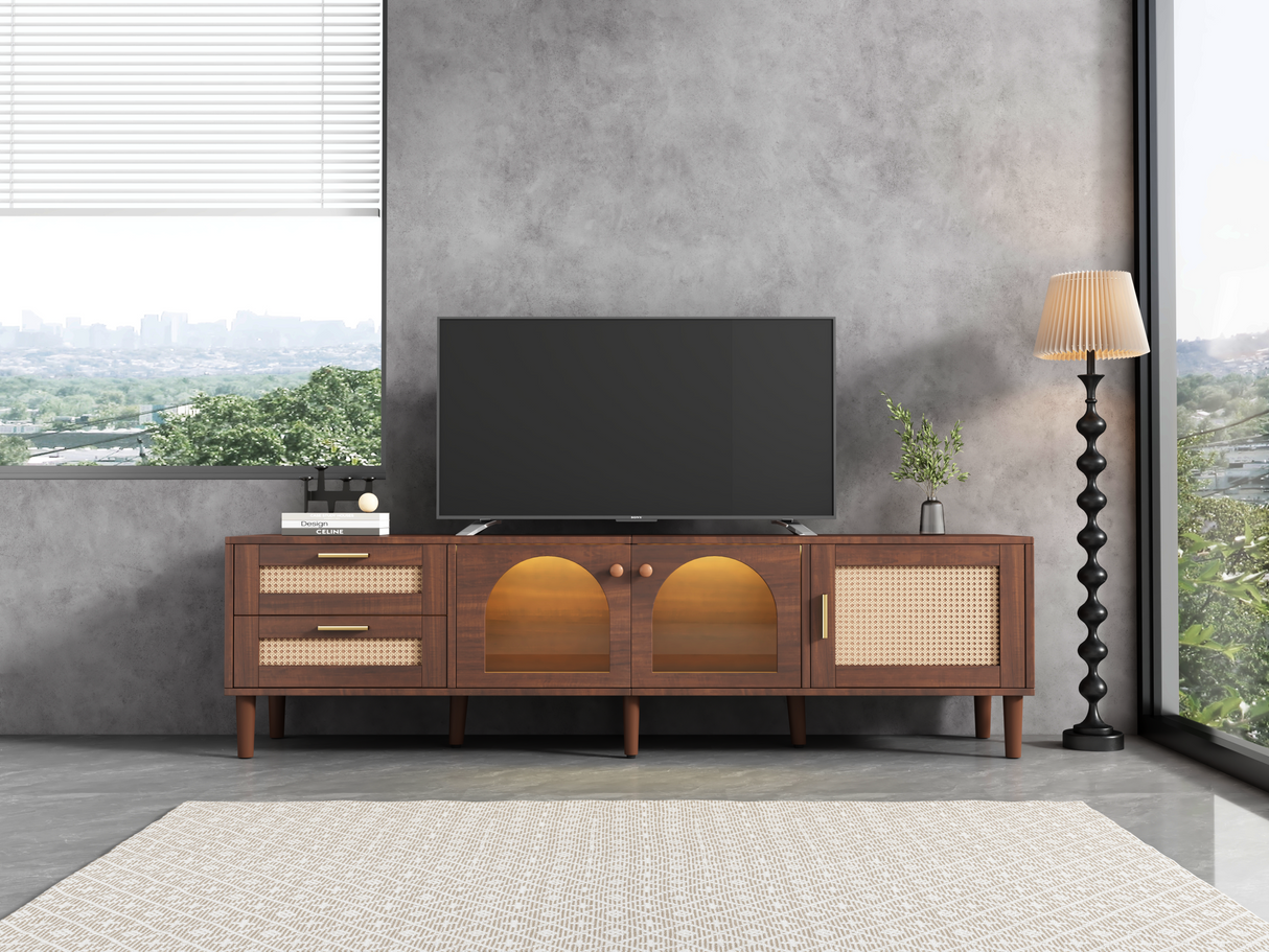 Rattan TV Stand with 3 Cabinets & 2 Drawers