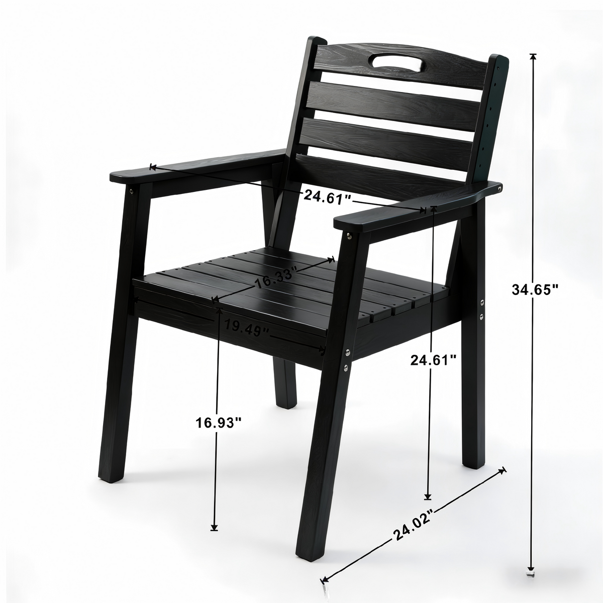 HDPE Outdoor Terrace Dining Chair Set of 2, low maintenance - for gardens, backyards and decks - Black (backrest)