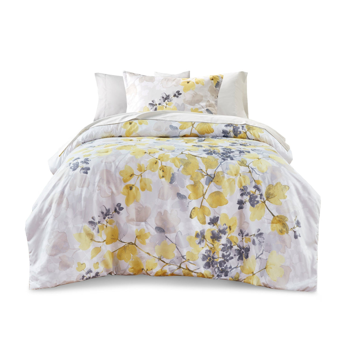 Yellow Botanical Comforter Set with Hypoallergenic Microfiber - Full
