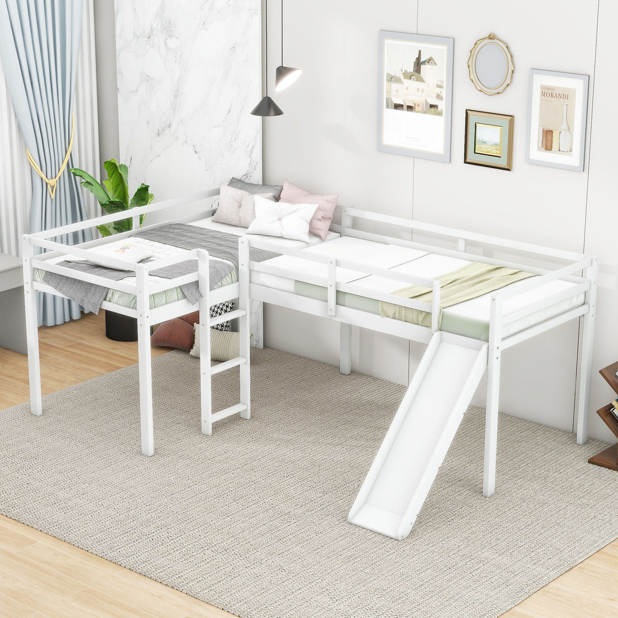 L Shaped Loft Bed With Ladder And Slide