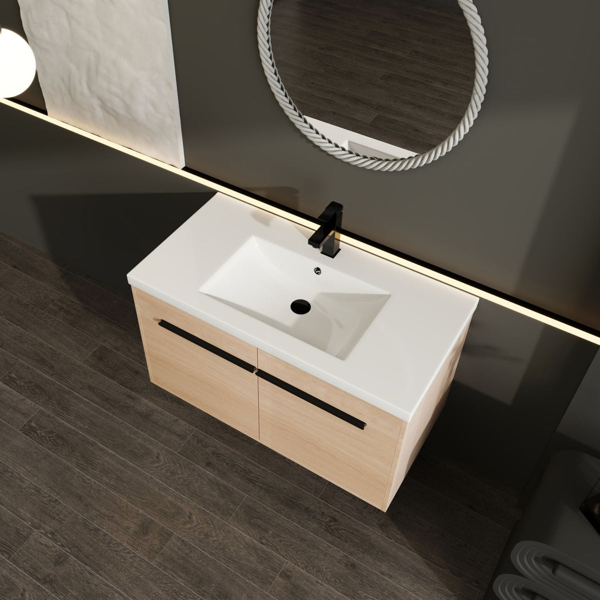 Bathroom Vanity Set With Resin Countertop Sink, 2 Doors