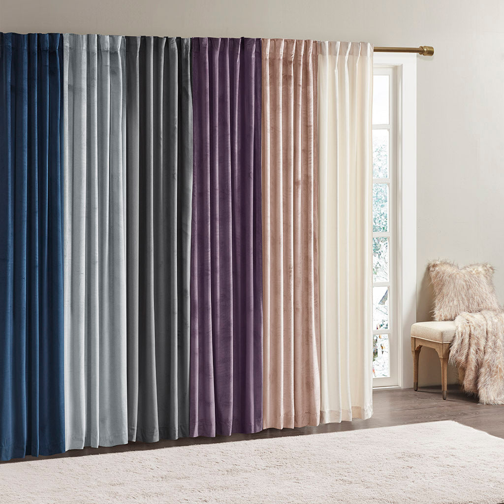 Room darkening metallic printed poly velvet rod pocket/back tab window panel pair ivory 37x63"