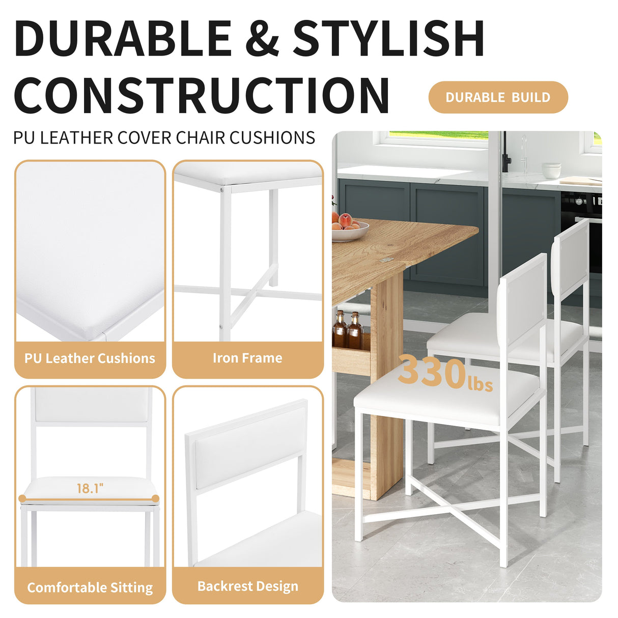 TOPMAX Modern Compact 63-inch 5-Piece Extendable Dining Table Set