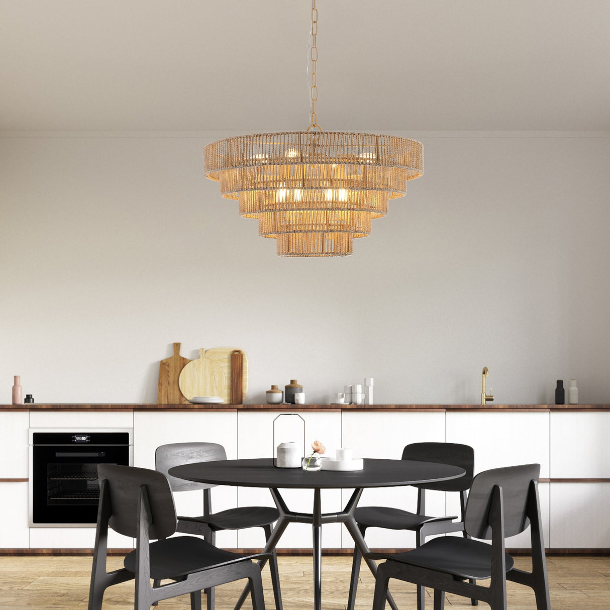 24" Modern 5-Layer Woven Hemp Rope Chandelier