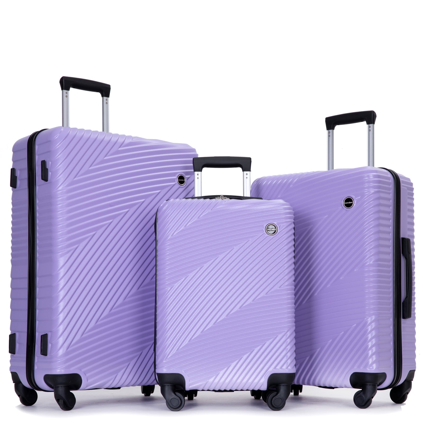 3-Piece-Luggage-Sets-Lightweight-Suitcase-with-Two-Hooks,-Spinner-Wheels,-(20/24/28)-Light-Purple-Travel