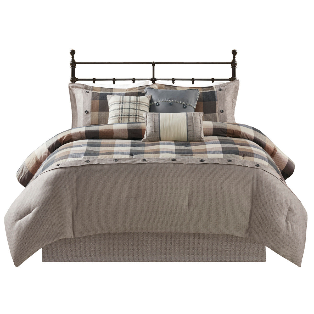 Neutral Herringbone Comforter Set with 15" Drop Bed Skirt - California King