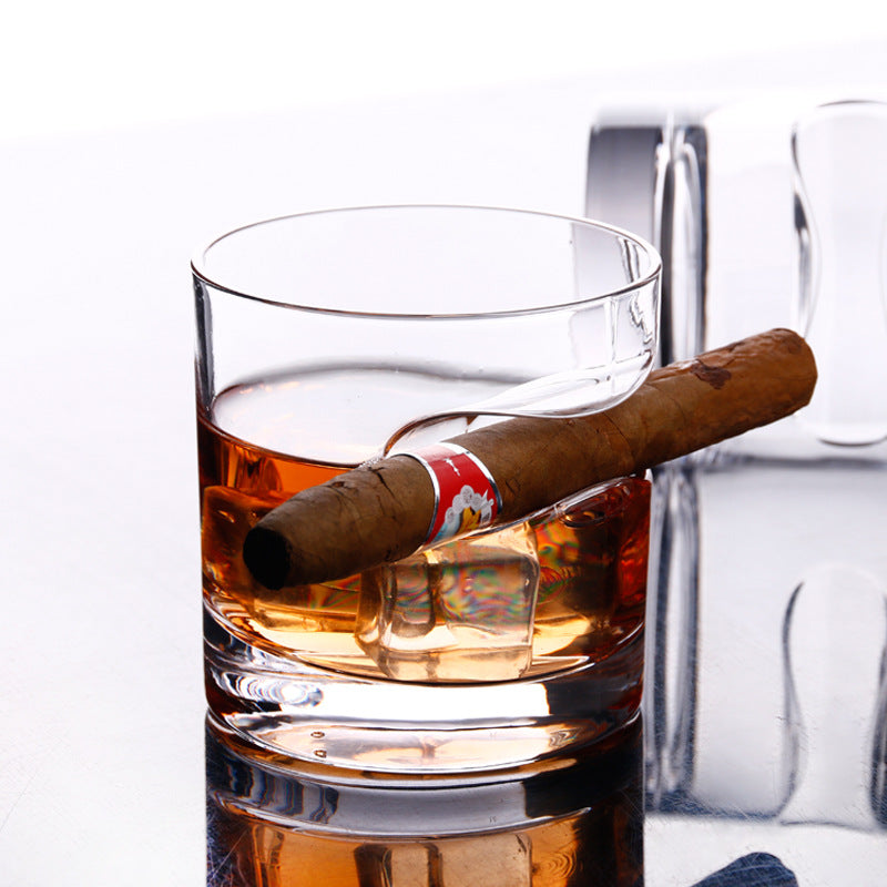 2-Pack Whiskey Glass with Built-in Cigar Rest and Cigar Cutter