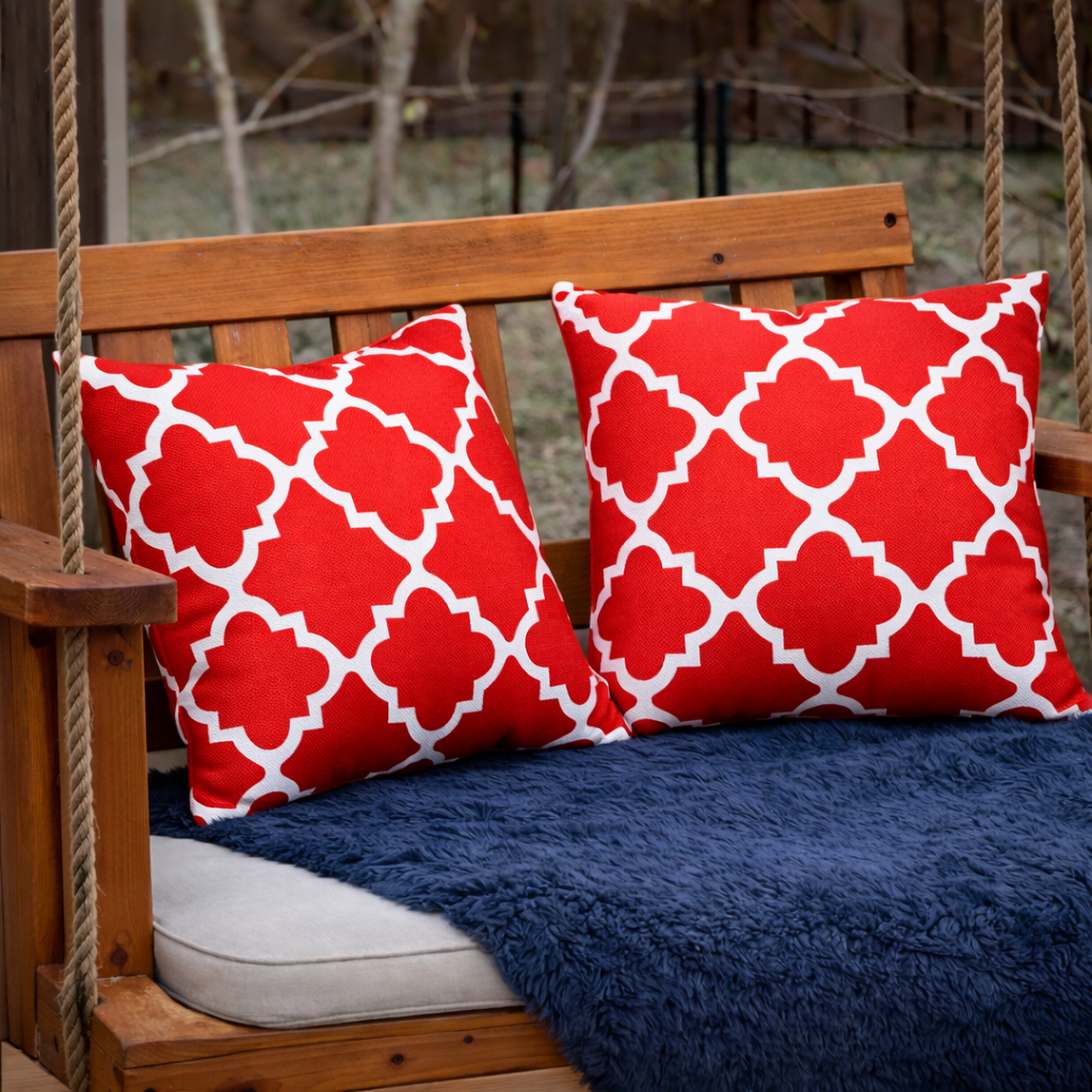 2 Pack Outdoor Throw Pillows, Waterproof & Fade-Resistant Patio Cushions (18x18 Inch, Plaid Red)