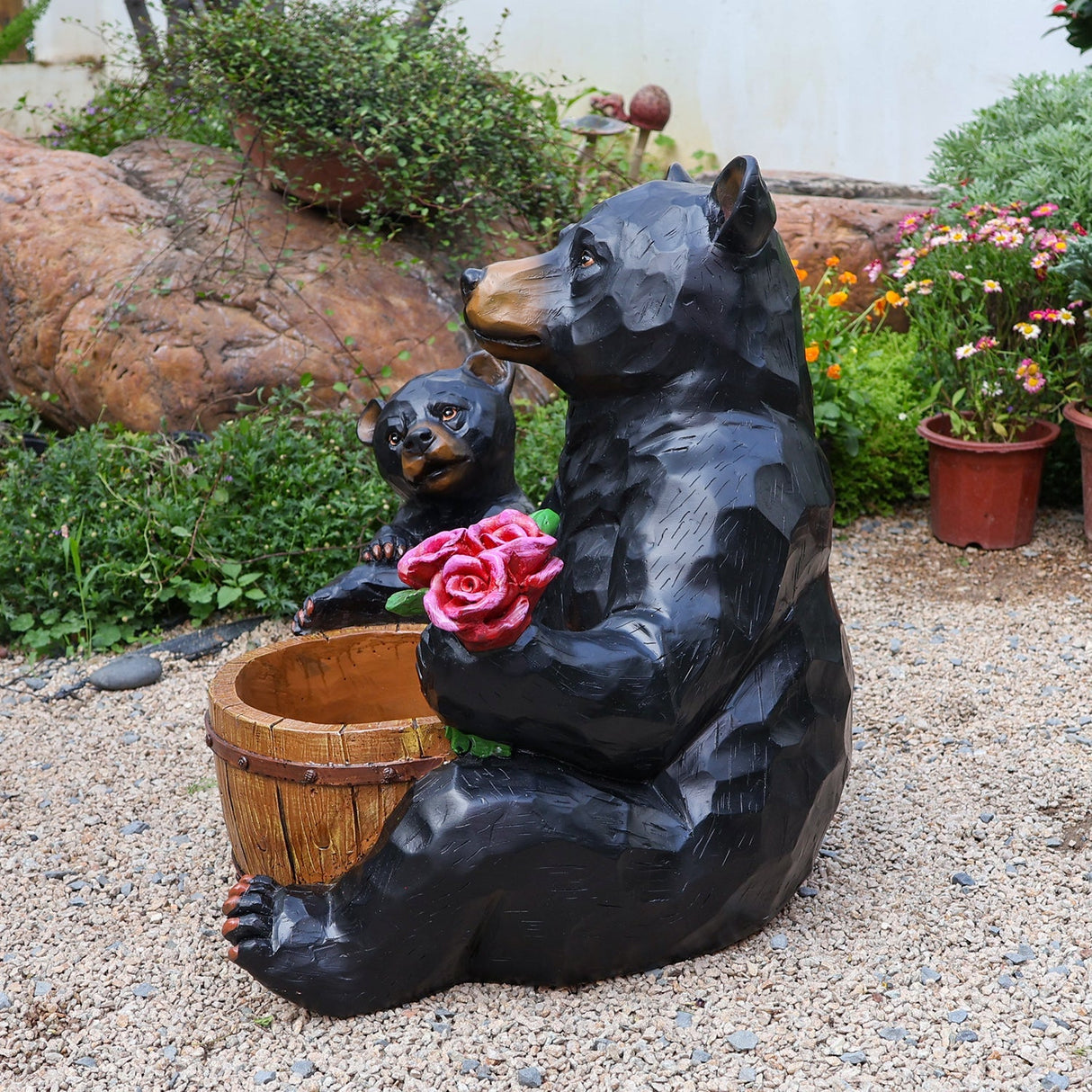 Outdoor Garden Sculpture Bear Flower Pot Planter