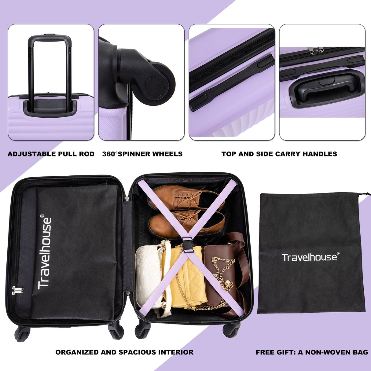 20" Carry On Luggage Lightweight Suitcase, Spinner Wheels - Lavender Purple