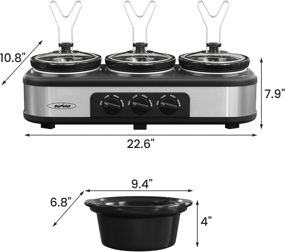 Triple Slow Cooker & Food Warmer, 3×1.5 QT Buffet Style
