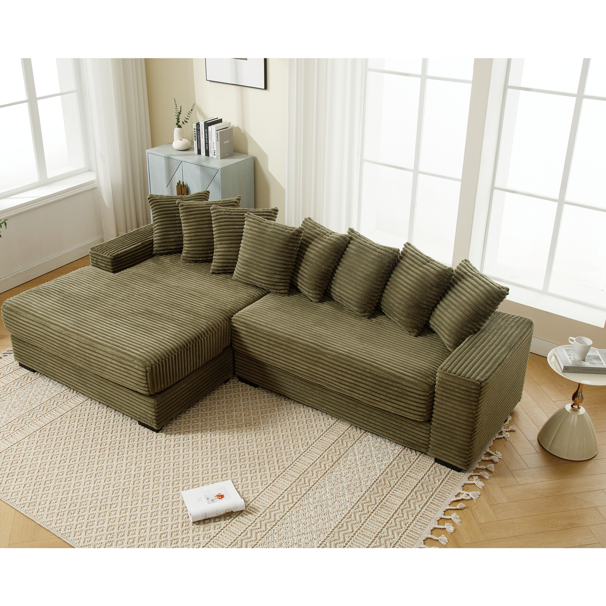 Oversized Two-Piece Corduroy Sofa with Left Chaise Daybed