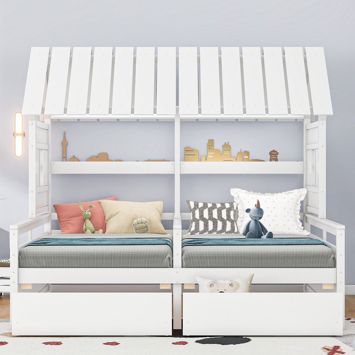 House Platform Beds With 2 Drawers, Side By Side Design