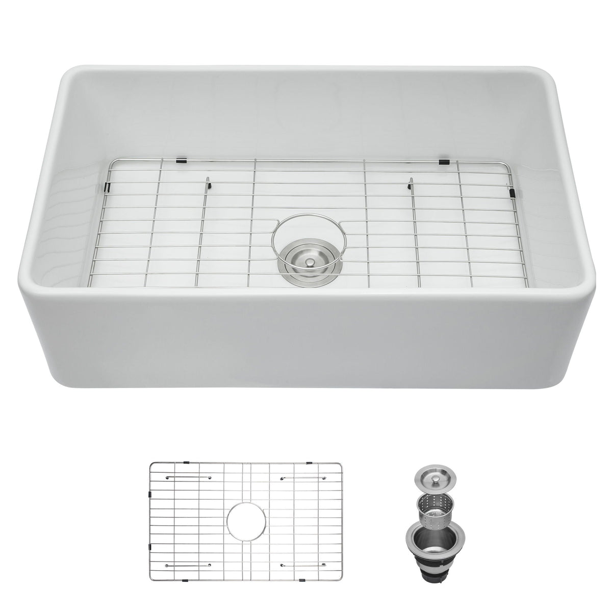 Farmhouse Ceramic Apron Front Single Bowl Kitchen Sink with Durable Design - White or Black