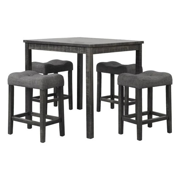 5 Piece Transitional Counter Dining Set36-inch Square Dining Table with 4 Tufted Counter Height StoolsCharcoal