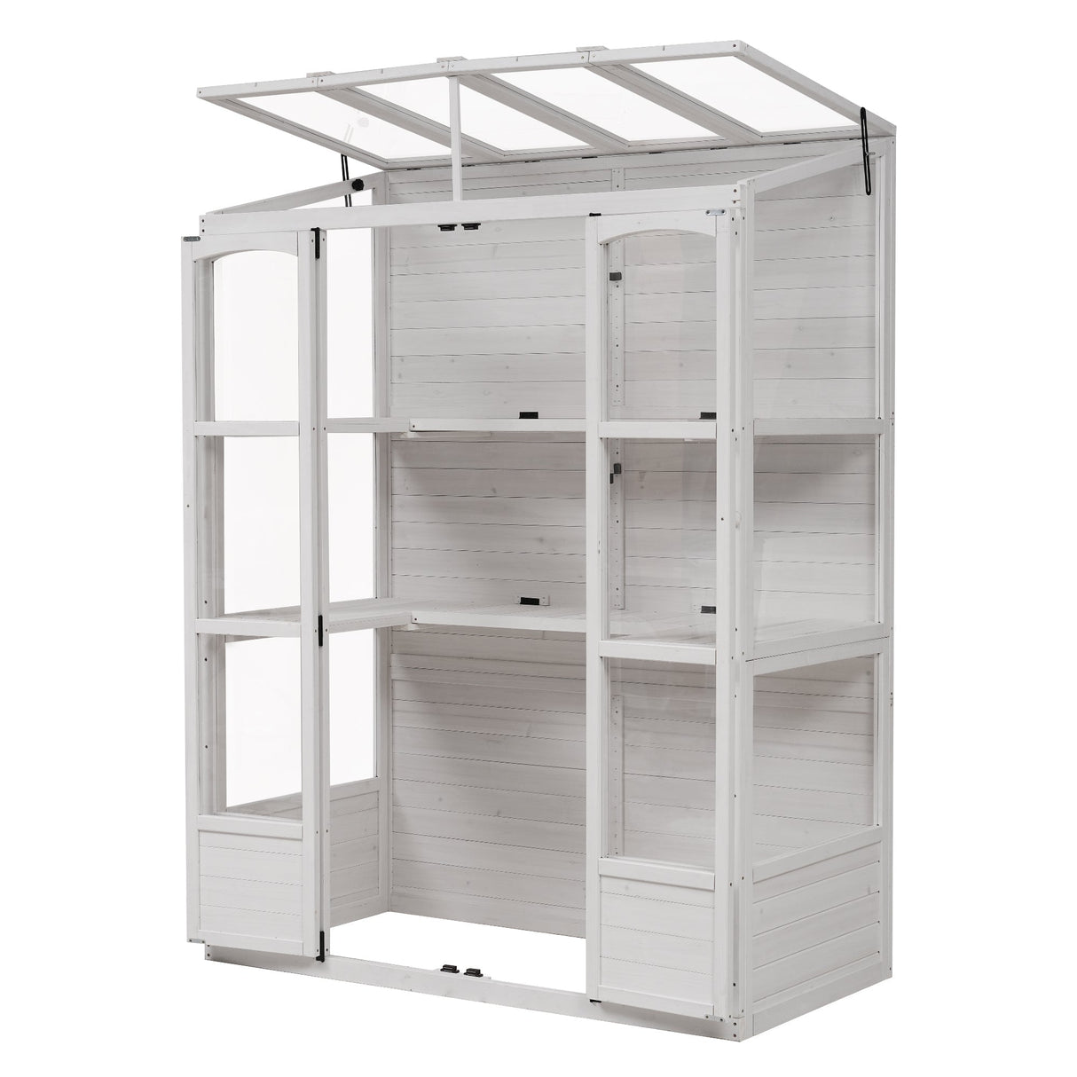 TOPMAX 78-inch Wooden Walk-in Greenhouse with 4 Skylights and Folding Shelves