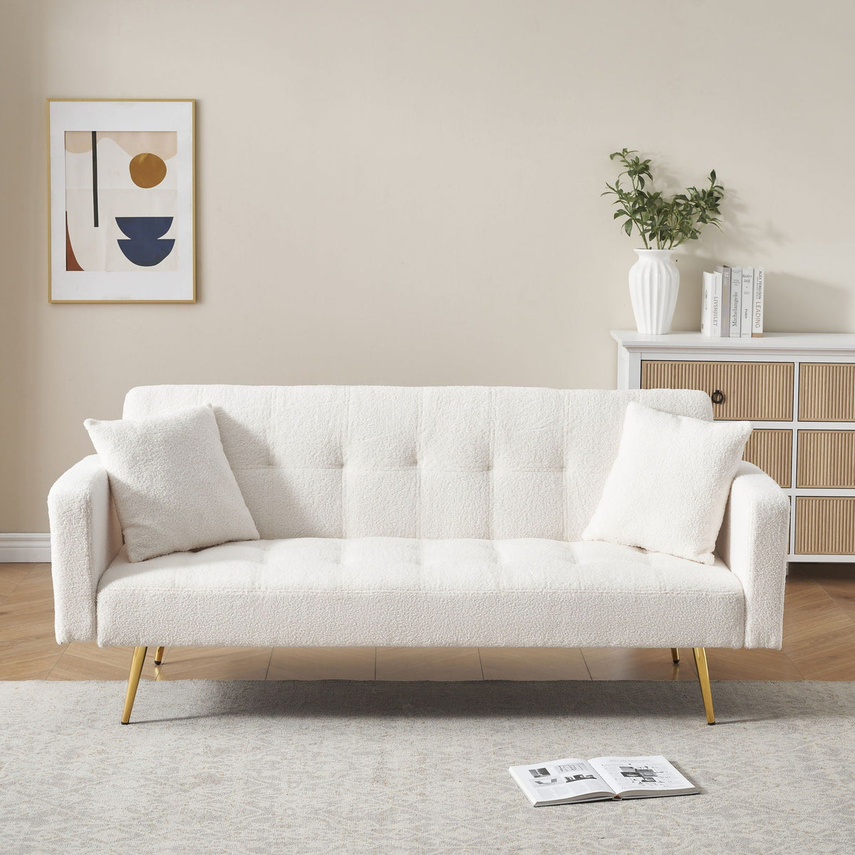Teddy Fleece Sofa Bed With Luxurious Throw Pillows