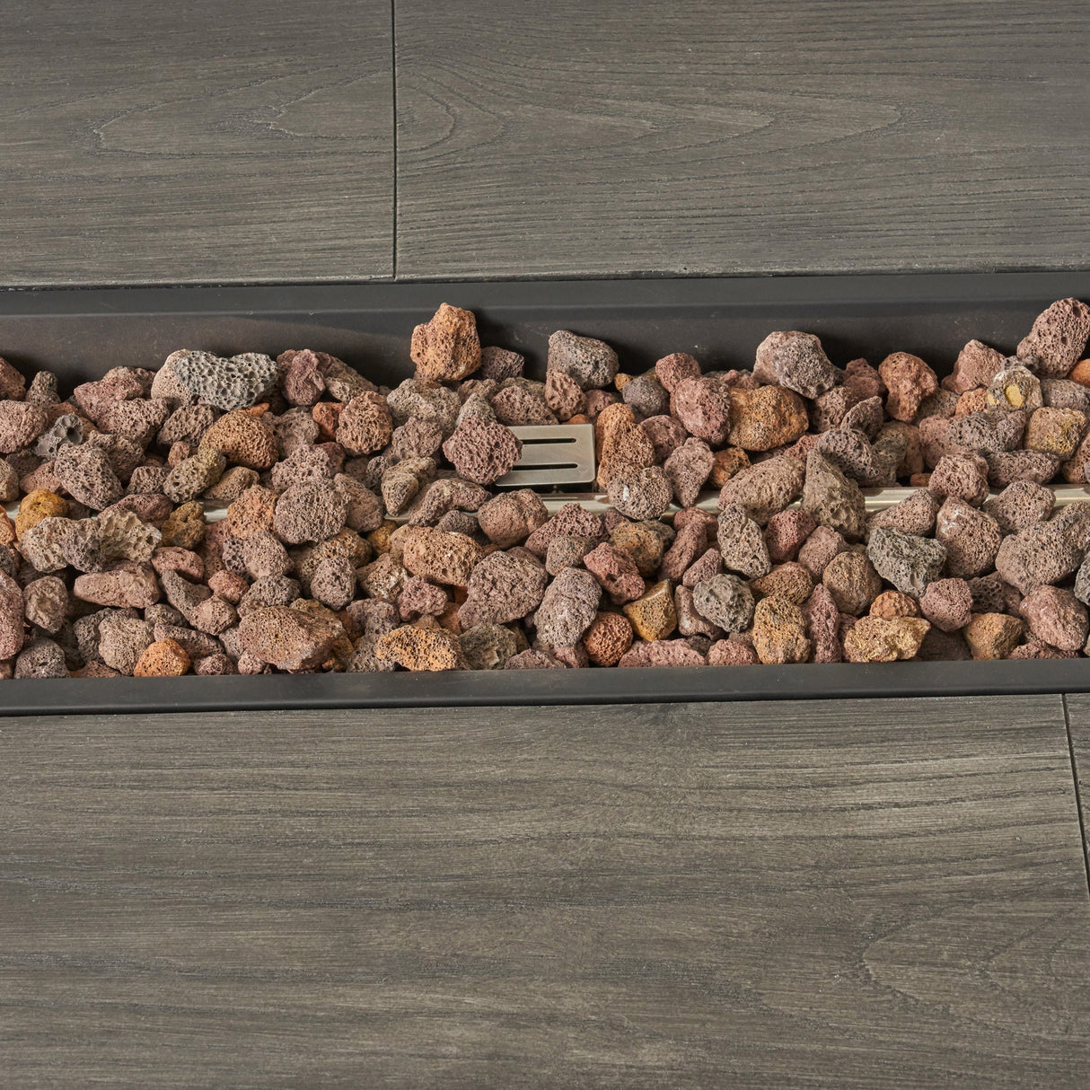 Transitional 56'' Rectangular Outdoor MgO Propane Fire Pit with Brown Wood Pattern