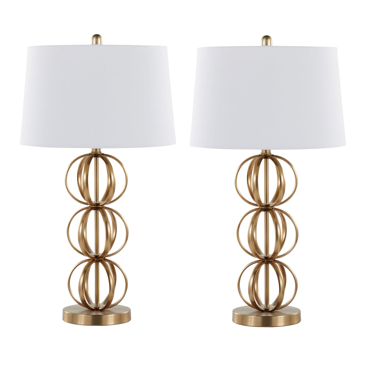 Linx 29" Contemporary Metal Table Lamp in Gold Metal and White Linen Shade - Set of 2
