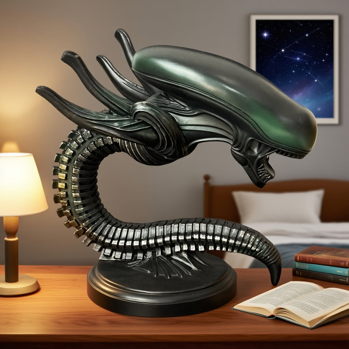 USB Alien Head Lamp – Sci-Fi Resin Desk Light for Bedroom, Office & Halloween Decor