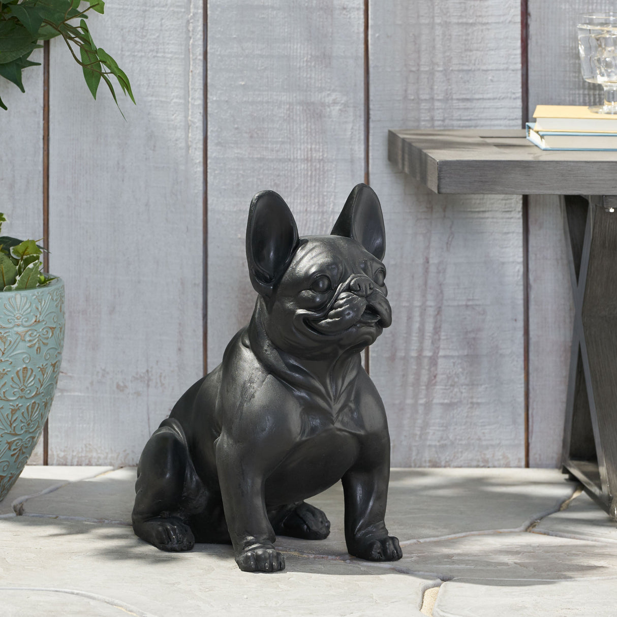 Dog Garden Sculpture, Outdoor French Bulldog Garden Statue, Matte Black