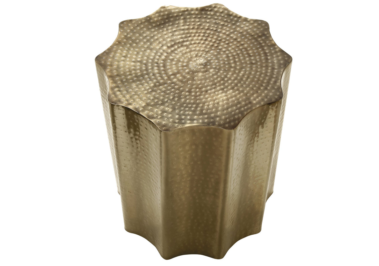 Artifact End Table with Scalloped Design and Hammered Texture