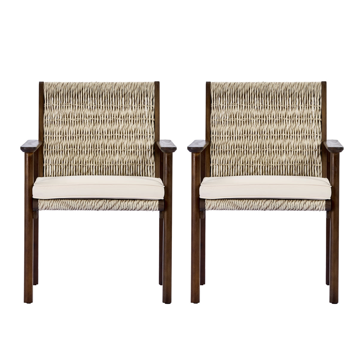 Outdoor Dining Chair Set with Acacia Wood & Wicker Rattan
