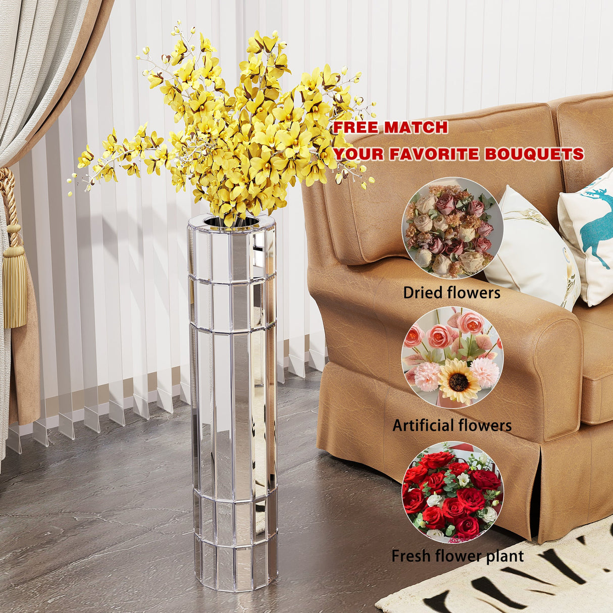 29.92" Tall Floor Vase Mirrored