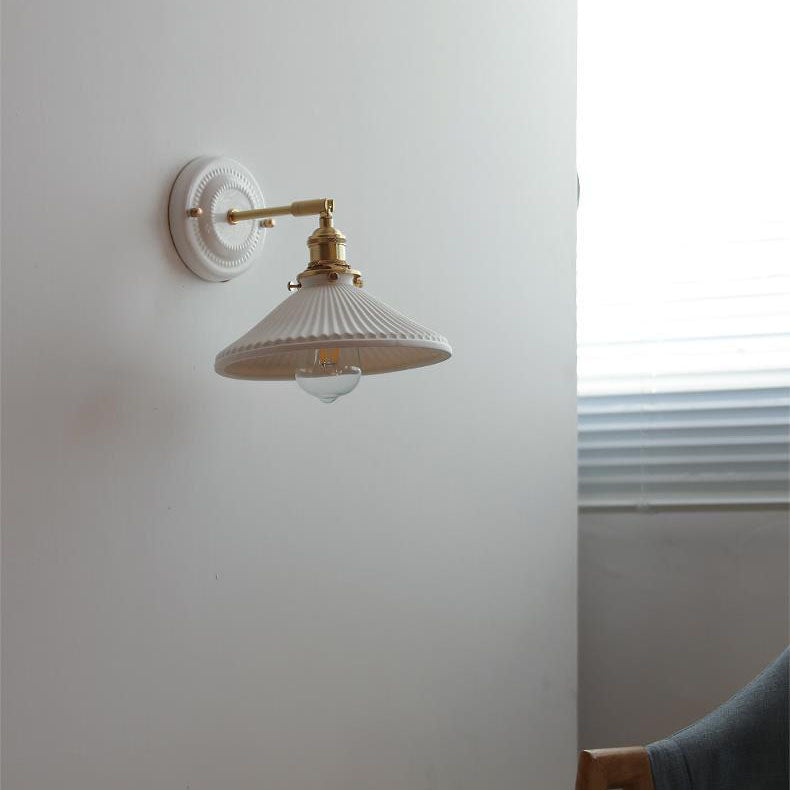 Vintage Japanese Ceramic Brass Wall Light E27 Hardwired