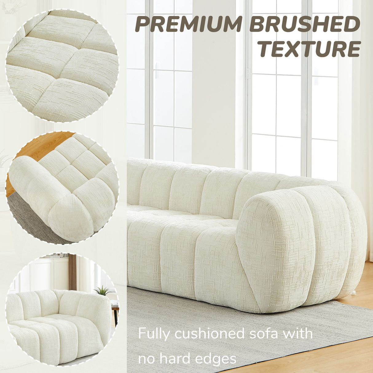 Quilted Cloud Sofa, Three-Seater - Beige