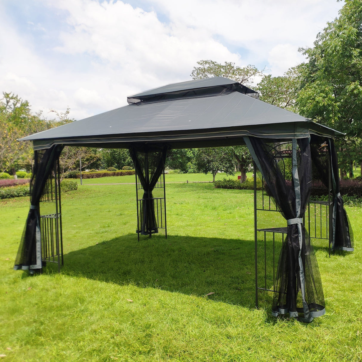 13x10 Outdoor Patio Gazebo Canopy Tent with Ventilated Double Roof and Mosquito Net