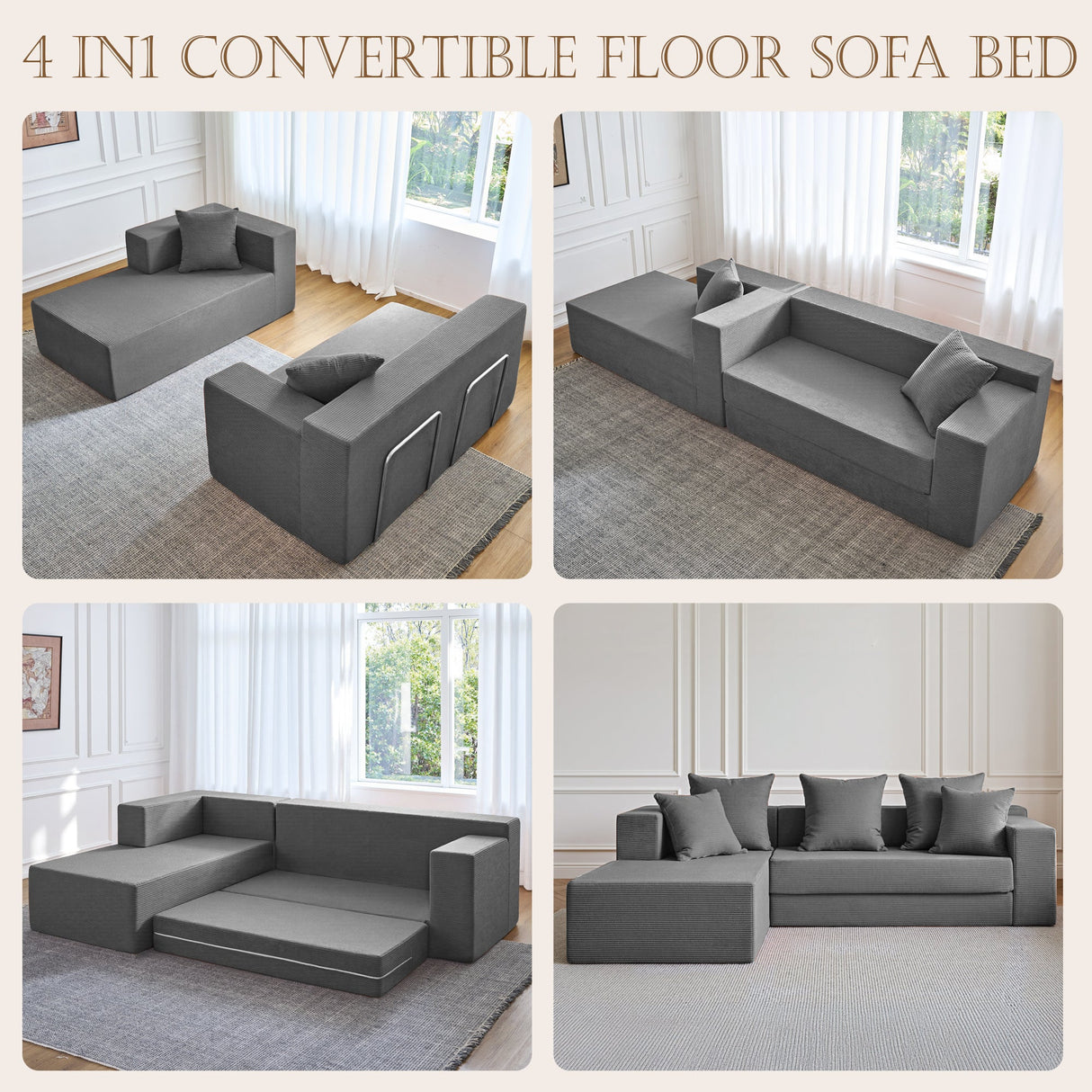 106.5" Convertible L-Shaped Sectional Sofa Bed