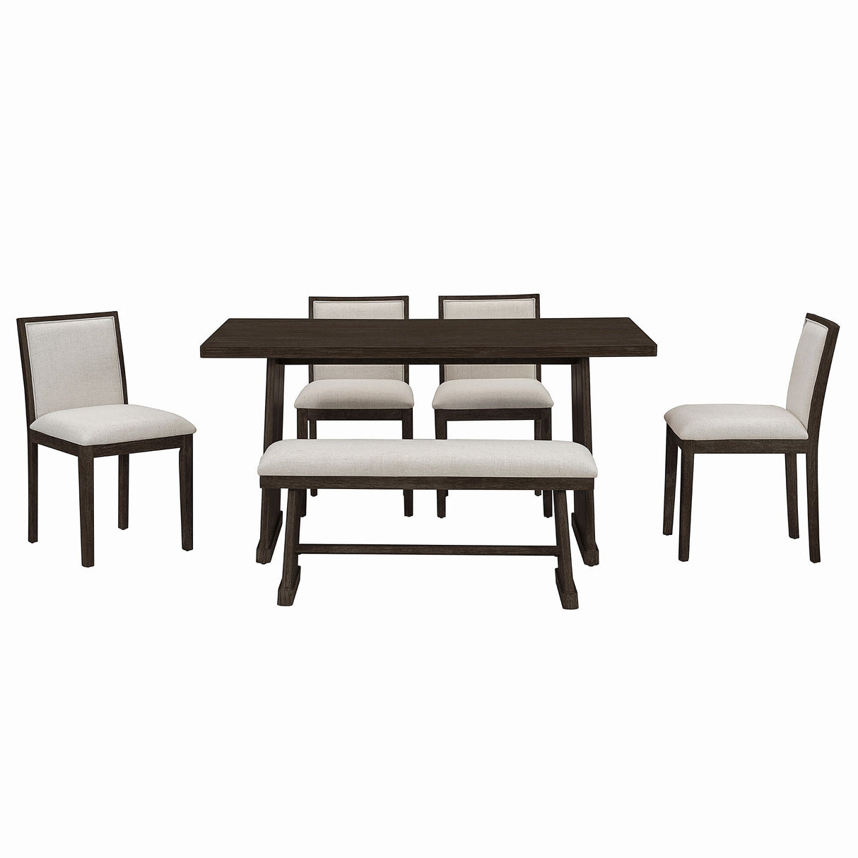 Dining Set With Rectangular Table, 4 Upholstered Chairs & 1 Padded Bench