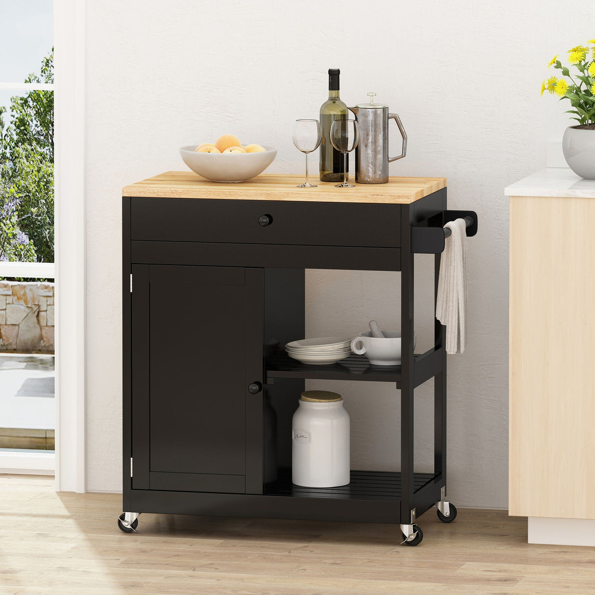 Lanier Kitchen Cart With Wheels - Black