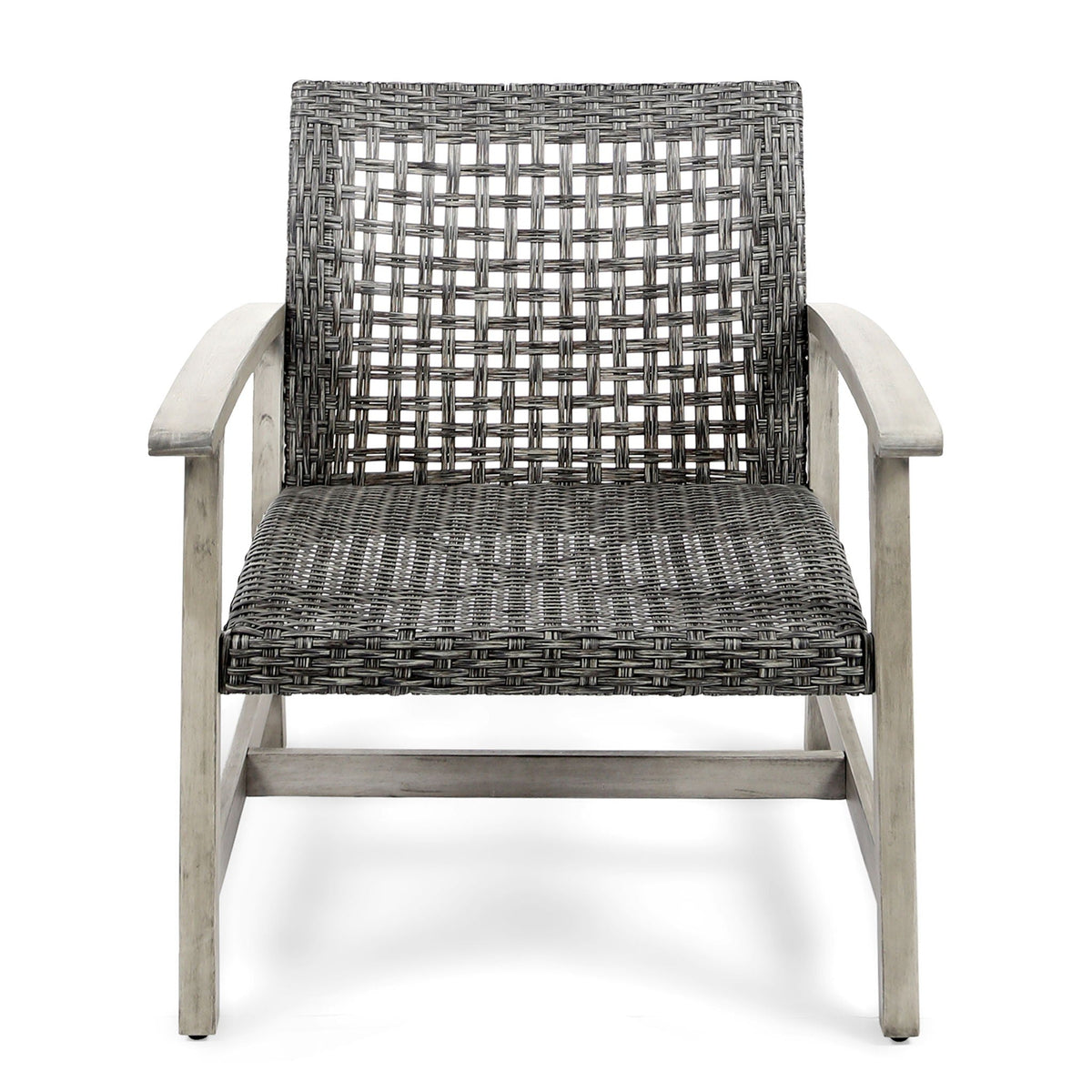 Outdoor Club Chair With Rattan Cover And Acacia Wood Frame - Gray